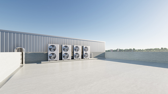 a commercial cool roof reflecting sunlight - energy-efficiency