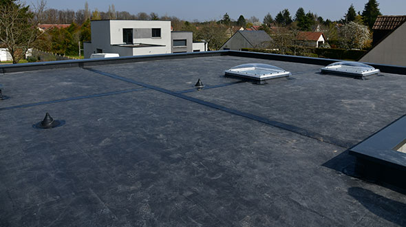 New EPDM single ply membrane roofing system installation