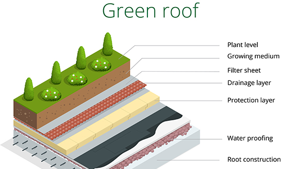 Green roof installation by layers