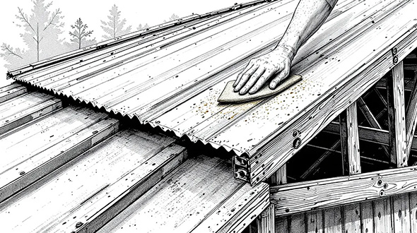 metal roof being cleaned and prepared for painting
