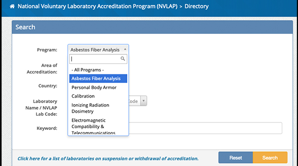 Asbestos national voluntary laboratory accredation program online portal