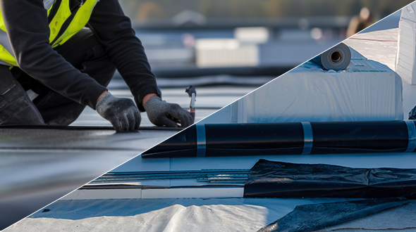 roof with different materials used for EPDM roofing