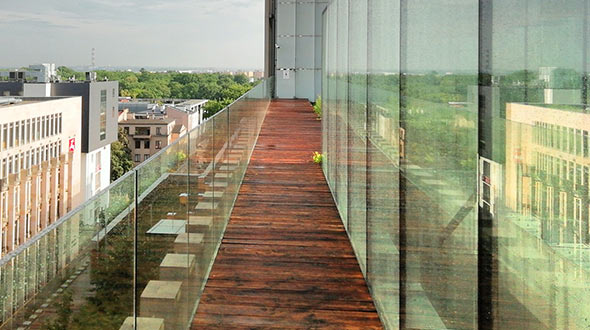 Commercial rooftop deck installed with hardwood flooring