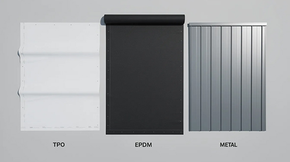 single ply commercial roofing membranes TPO, EPDM, and metal roofing