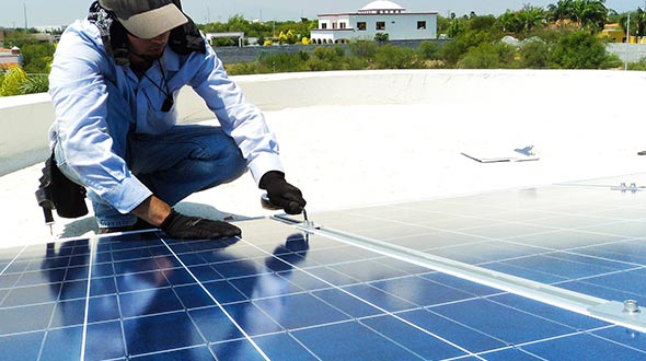 Solar panel installation on a commercial flat roof